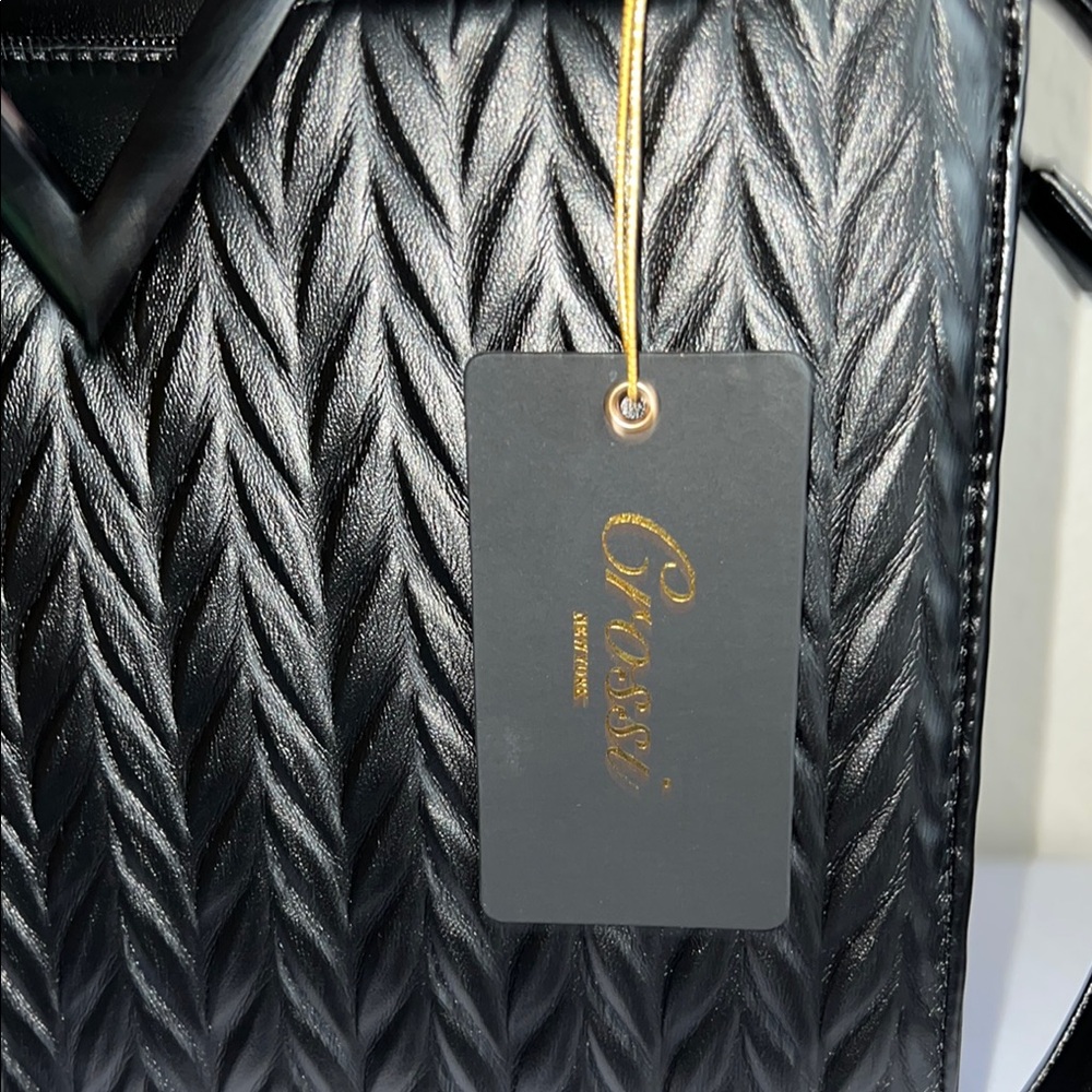 Black Leather Quilted Satchel - Picture 6 of 9
